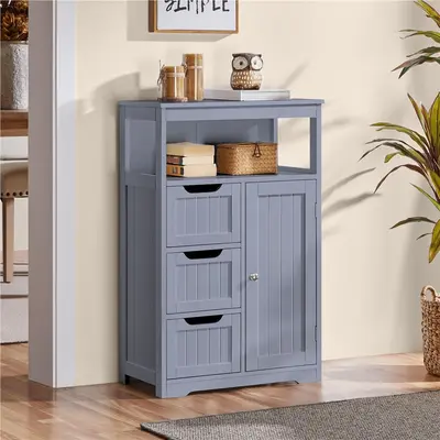 Costoffs Freestanding Quick Access Bathroom Storage Cupboard - Home Decor Apartment Indoor Furniture, Multi-Tier Organizer, Adjustable Shelves, 3 Drawers, Anti-Tipping Design, Quick Access Cabinet