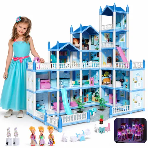 16-Room Sturdy High-Quality ABS Plastic Dollhouse Playset (25"x18"x29"), Princess Doll Playsets, Unisex Kids' Pretend Play Miniature House, Cute Developmental Stone Toy, Ideal Homecoming/Birthday/Christmas Gifts, Kids Toys