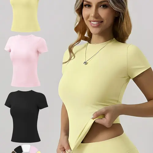 Women's Short Sleeve Workout Tops - High-Elasticity Slim-Fit Yoga Tee, Breathable Quick-Dry Fitness Shirt for Gym, Running Training & Casual Daily Wear, Dry Fit Tees