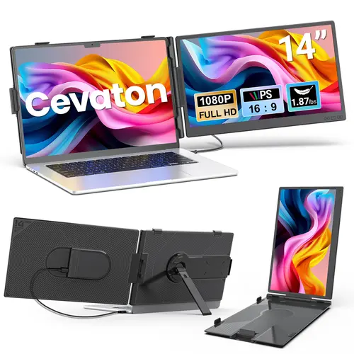 Cevaton 14" Laptop Screen Extender, Portable Monitor for Laptop, Second Monitor for 13.3"-17.3" Laptops, Lightweight Single Screen, Easy Setup, Monitor Only, 4th of july gifts