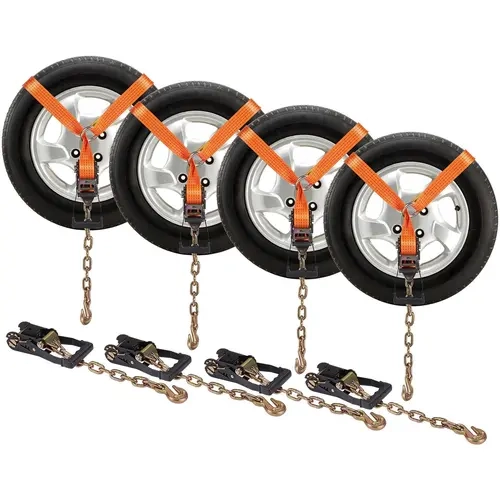 【Fallpicks】VEVOR Heavy-Duty Car Tie Down Straps with Chain Anchors & Hooks, 2"×120" Lasso Style, 5865 LBS Working Load, 11023 LBS Breaking Strength, Ratchets for Truck Cargo Securing, 4-Pack Luggage Accessory for Automobile/Off-Road Vehicle Maintenance