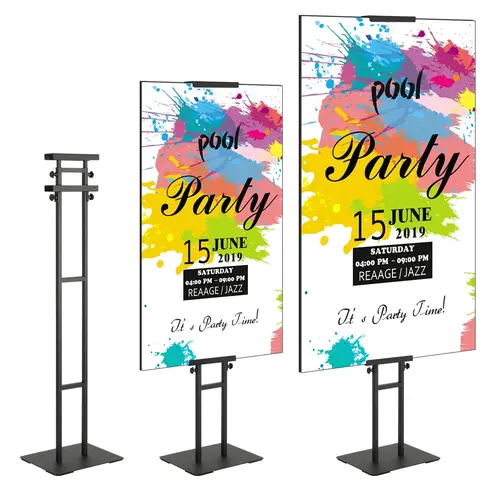 【Fallpicks】VEVOR Double-Pole Aluminum Floor Stand Poster Holder, Dual-Sided Heavy-Duty Square Base, 7.9 lbs Shock-Absorb Base, Knock-Resist Metal, 3.9 to 75 Inches Adjustable Height, Easy Installation, for Foam Boards & Storefronts, Black