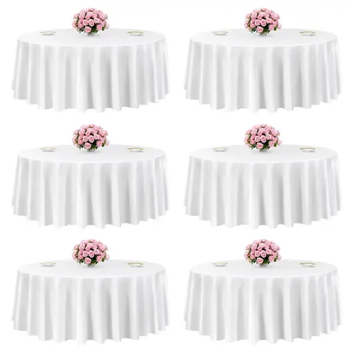 VEVOR 6-Pack Durable Round Polyester Tablecloths, 120" Dia. White Elegant Breathable Stain-Resistant Wrinkle-Resistant Machine-Washable for Family Party Decor, Christmas, Outdoor Tables