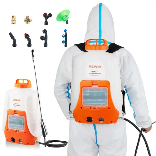 【Fallpicks】VEVOR 12V 8Ah Power Battery-Powered Portable Backpack Sprayer, 4gal Tank, 0-90 PSI Adjustable Pressure, 8 Nozzles, 2 Wands (1 Corrosion Wand), Wide Mouth Lid, Comfortable Shoulder Strap, for Weeding, Indoor Cleaning Easy