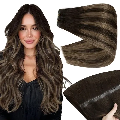 LaaVoo Butterfly Weft Glueless Human Hair Pieces - Double Weft Hair Weave Extensions, Invisible Hole Design, OVO Style, Invisible Extension Hairpiece, 50G & 100G Options
