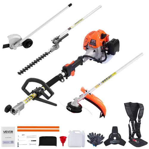 【Fallpicks】VEVOR 26cc 2-Stroke Gas Hedge Trimmer, 4-in-1 Gas Tool with Protective Gear Set & Safety Glove, 8500 RPM Handheld Weed Eater-Edger-Brush Cutter, Anodized Rust-Resist, Manganese Steel, Rubber Grip, 270° Adjustable Head for Home Use
