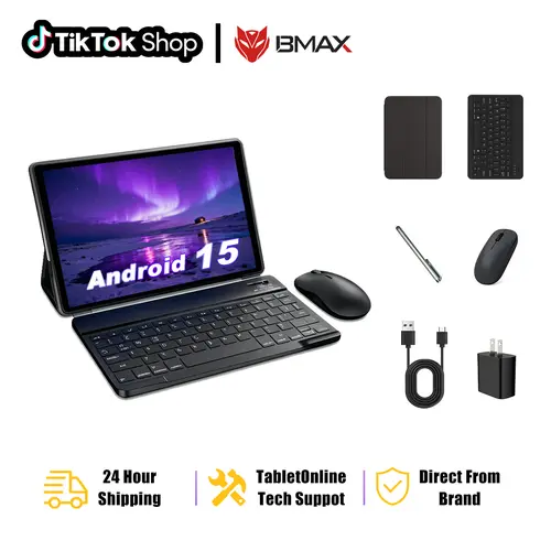 [Summer Sale]2026 The new's tablets BMAX-i9.5PLUS 10.1" IPS Android 15 Tablet,Fusion RAM 24GB (4+20)+128GB ROM, expandable up to 1TB,Bundle with Keyboard,Mouse,Case,Stylus,Type-C Charging,Adapter,Bluetooth,WIFI6,6000mAh Battery ,Mothersdaygift tiktokshopb