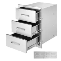 VEVOR Outdoor Kitchen Flush Mount Triple Tier Storage Drawers, 16"w x 21.5"h x 18"d, Brushed Finish Stainless Steel Handle, Waterproof, Roundedge Safety, Silent Rails, Durable Steel, Requires Assembly, for Outdoor Kitchens, BBQ Island Grill Stations