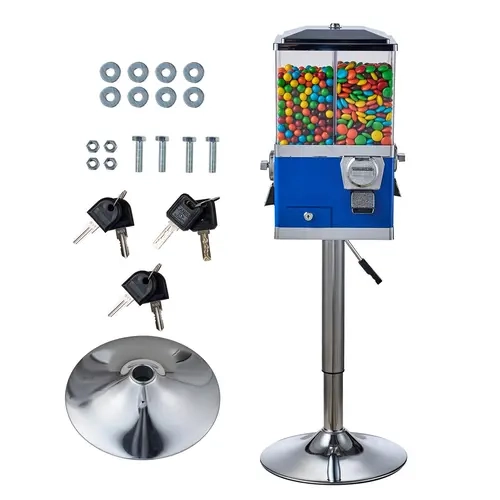 VEVOR Commercial 4-Compartment Large Capacity PC Plastic Jar Vending Machine, Rotating Gumball & Candy Dispenser, 41.7"-50" Height Adjustable Coin-Operated Bank with Iron Stand & Metal Door Guard, for Restaurants & Malls, 12+ Years, Blue