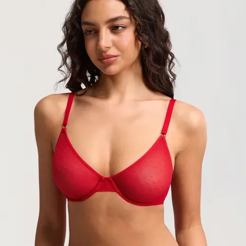 DOBREVA Women's Sheer Mesh Unlined Demi Bra Seamless Underwire See Through Sexy Everyday Bras Womenswear Breathable
