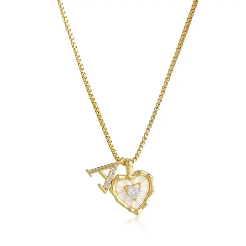 Tewiky 14K Gold Plated Letter Zircon Heart Shape Pendant Necklace for Women Trendy Letter Heart Necklace Valentines Gift