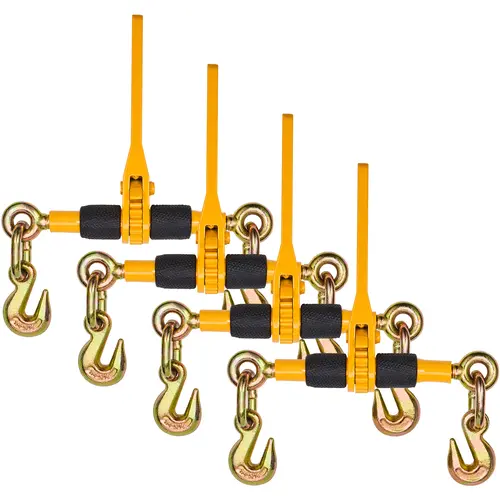 VEVOR Cast Steel Ratchet Chain Binders with Rubber Grip Lever Structure Handle, 1/4"-5/16" Chains Fitment, 2600 lbs SWL, 4-Pack with 2 Hooks, 16.54-20.47 in Span, Industrial Scenes Heavy Duty Flatbed Truck Trailer Bundling Accessory
