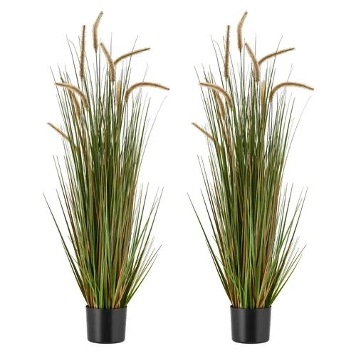 VEVOR Artificial Grass Plant, 2 Pack 47 inch Horsetail Reed Grass in Pot, Premium PVC Faux Fake Greenery Shrubs Plant for Indoor Outdoor House Home Garden Office Room Decor, Housewarming, Green