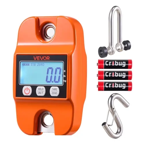VEVOR Heavy Duty Handheld Hook Digital Livestock Weighing Scale, Electric Toy Accessory, 880 lbs/400 kg Max Capacity, Cast Aluminum Body, Adjustable Display, 0.2 lbs Precision Division, 3-Unit Switch, Auto-Off Safety, Farm & Workshop Tool Upgrade, Digital
