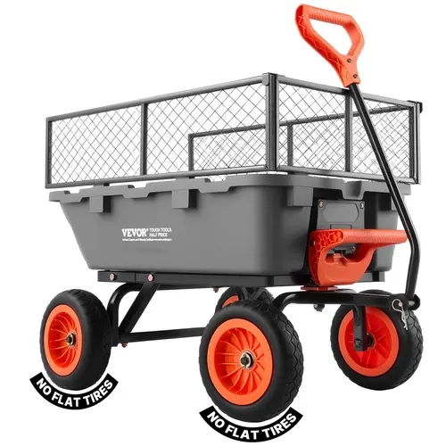 VEVOR Heavy Duty Polyurethane Garden Dump Cart - 800 lbs Capacity Sturdy Durable Easy-to-Use Swivel Cart with Storage Fence, Quick-Dump Mechanism, Swivel Wheels, Rotating Handle, Metal Frame for Yard Farm Plants, Soil, Sturdy Carts, Swivel Carts