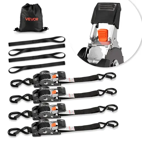 【DealsForYouDays】VEVOR 4-Pack Retractable Ratchet Straps, 1 in x 10 ft Webbing, 1200 lbs Break Strength, S Hooks, 4 Soft Loops, Cargo Tension Truck Accessories for Moving, Trailers, Motorcycles, Gear, Tools