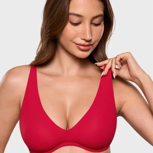 INLYRIC Women's Inbarely Plus Unlined Bras V Neck No Padding Underwire Tshirt Comfort Lounge Everyday Bras
