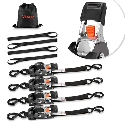 【toolupgrade】VEVOR 4-Pack Auto Retract Polyester Webbing Ratchet Straps, 1in x 10ft, 1200lb Break Strength, 400lb Working Load, Vinyl Coated Carbon Steel S Hooks, 4 Soft Loops, Lever Handle Easy Solo Tightening, Truck Accessories for Furniture Tie Down,