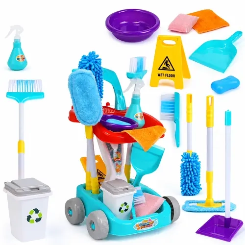 22PCS Toddler Pretend Play Cleaning Housekeeping Playset - Cart, Broom, Mop, Duster Included, Interactive Educational Toddler Toys, Kids Toys, Christmas Gifts for Kids