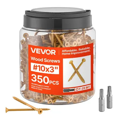 【Father's Day】VEVOR Wood Screws 350 PCS,  , #10 x 3-Inch Anti-Rust Coated, Exterior Deck Screw Torx/T25 Star Drive, Metal Rust-Resistant Outdoor Decking Screws with 2 Screw Connectors, for Decking Fencing Framing