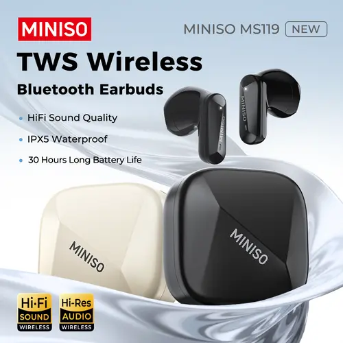 MINISO MS119 TWS True Wireless In-Ear Headset - Audio Device, Bluetooth 6.0, 30 Hours Long Battery Life, IPX5 Sweat Proof, 2 Mics for Distinct Calls, Bass Boost, Hi-Fi Sound Wireless, 20KHz Frequency Response