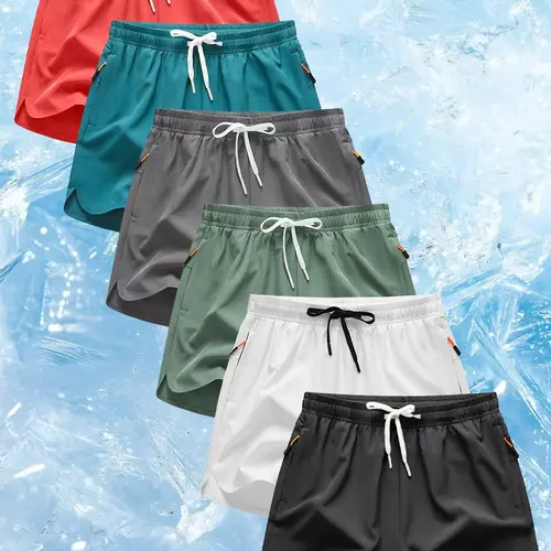 6-pack men's summer solid color shorts with adjustable drawstring waistband, side pockets with zippers, solid color design, simple and versatile, suitable for summer outdoor and indoor wear, breathable and quick-drying, casual and comfortable SpringStatem