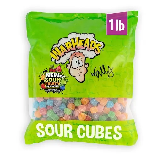 WARHEADS Cubes Sweet & Fruity Chewy Candies - 1 lb Bulk Sour Candy Packaging, 6 Flavors (Orange, Watermelon, Blue Raspberry, Strawberry, Green, Black Cherry Zing) - Bite-Sized Snack for Super Sour Seekers & All Ages