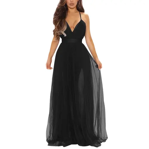 OYS Women's Sexy Deep V Neck Split Cocktail Party Formal Bridesmaid Maxi Dress
