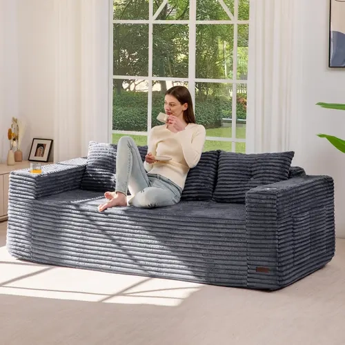 MAXYOYO 79" Oversized Boneless Loveseat Sofa Couch for Small Spaces, Mini Love Seat Floor Couch with Cup Holders and Pillows, 3-Seater Upholstered Cloud Couch for Bedroom, No Assembly Required | Cloud Sofa | Compressed Sofa | SohoChic