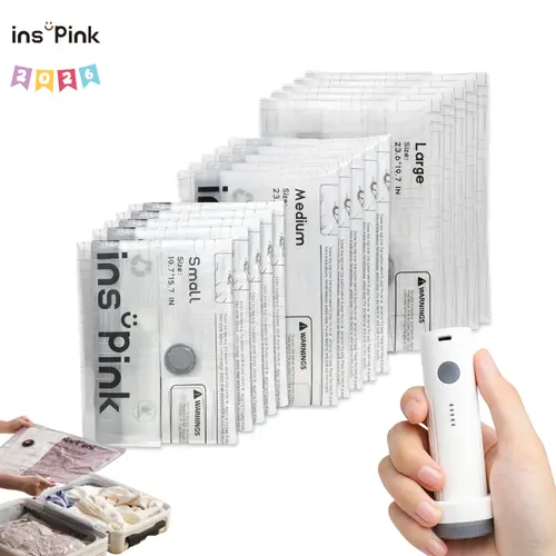 [DealsForYouDays] Inspink Cordless Vacuum Sealer Multipack with 3 Large & 3 Small Vacuum Sealer Bags, 25W USB Rechargeable 1500mAh Mini Pump, PE/PA Blend Durable Waterproof Pouch, Home/Travel Space Saving Storage Organizer (Saves 2–3 Sweaters)
