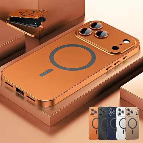 Alloy Aluminum Decorative Frame with Plastic Case (Not a full metal case) Magnetic‑Compatible PC Backplate Case for iPhone 17 Pro Max Ultra Thin Phone Cover with Full Coverage Lens Protector Support Wireless Charging