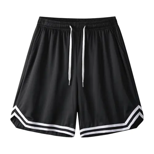 Men's Sporty Design Pocketed Sports Shorts - Comfortable Fabric, Black & White, Casual Summer Outdoor Gym Training Clothing for Active Lifestyle,summerwins