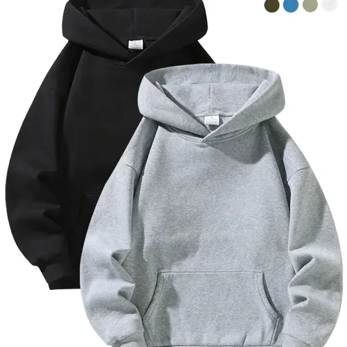 Men's Fleece Lined Casual Long Sleeve Sweatshirt, Classic Pullover Hoodie, Teen Student, Sports Basic Top, Unisex Sweatshirt