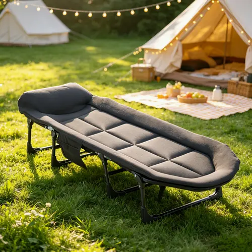 Sweetcrispy Portable Camping Cot for Adults, 6-Angle Adjustable Headrest, Oxford Fabric Folding Bed with Mattress, 450lb Weight Capacity for Camping, Office Use
