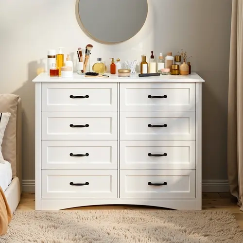 Gizoon Sturdy 8-Drawer Metal Handle Wood Dresser for Bedroom - 47in 55lb Larger Chest with Arched Base, Silent Slides, Storage Furniture for Small Spaces, Living Room