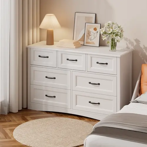 Gizoon 7-Drawer Dresser for Bedroom - Single Unit Modern Wooden Chest with Metal Handles, Anti-Tipping Design, Smooth Glide Rails, Large Storage Bedroom Furniture, Clean Lines Blend with Modern Decor, Dress & TV Use for Small Spaces