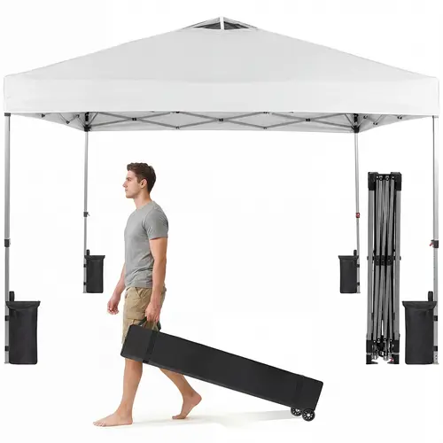 Sweetcrispy 10x10 Pop Up Canopy, Easy Setup Instant Outdoor Canopy with Vented Top and Wheeled Bag, White,summerwins