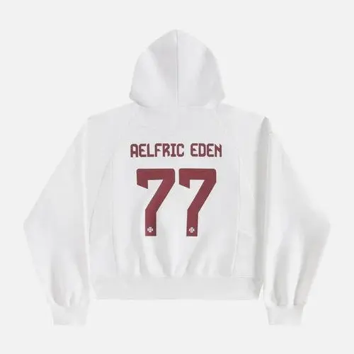 AELFRIC EDEN Men's Vintage 77 Bold Identity Graphic Boxy Cut Fitted Pullover Hoodie, Unisex Cotton Blend Long Sleeve Streetwear Clothing, Letter Print, Back to School
