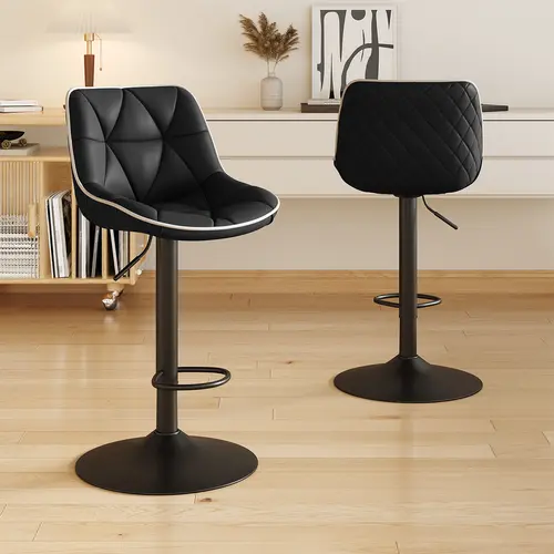 Modern Upholstery Barstools 2-Piece Set - Adjustable Height, Contoured Armless Swivel Counter Barstools with Fixed Back, Durable 360-Degree Rotating Home Bar Furniture for Kitchen Islands, Dining, Office (Assembly Required)