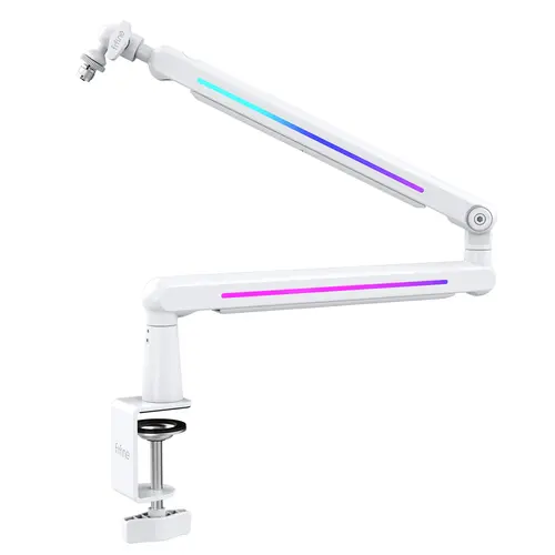 Fifine BM88Pro Controllable RGB Lights Low Profile Tabletop Microphone Stand - Adjustable Boom Arm, Desk Mount Clamp, Cable Management, Screw Adapter, Rubber Components, Stable Base for Recording, Gaming | Audio Accessories
