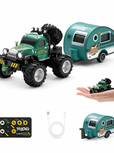 Mini RC Car 1:64 Scale RC Truck with Trailer 2.4Ghz Remote Control Rechargeable RC Cars Toy Gifts, Summervibes, Rc Model Car summerwins