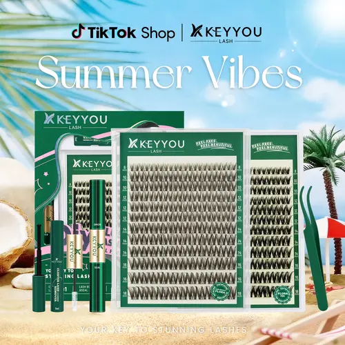 KEYYOU Flora Lash Kit | Kim & Kylie D curl | Spider Lash | Volume Boosting | Waterproof | Long-Lasting | DIY Extensions | 132PCS Cluster Lashes | Soft | Easy DIY At Home | Ultra Thin Band
