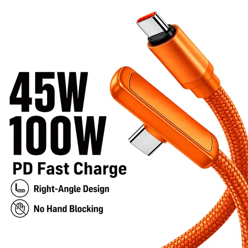 100W Braided Design Right Angle USB-C to USB-C Cable, Super Fast Charging for Cellphone Devices, 100W/45W PD PPS, 6.6feet, Compatible with iPhone15/16/17 Pro Max, Samsung S25, iPad, Black techvibes
