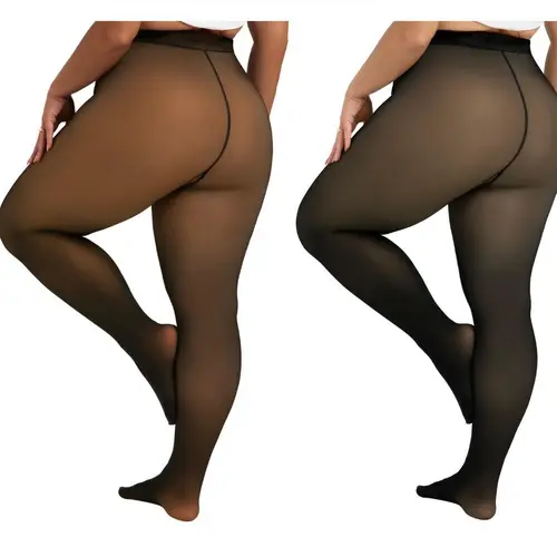 2 Packs Plus Size Tournesol The Single Seam Design Plus Size Fleece Lined Tights Women's Size 0X–4X Thermal Winter Basic Tights Leggings Thick Semi-Transparent Underwear Pantyhose Closed Foot Available in HONEY / LIGHT  HH_HL 011 Curvy Womenswear