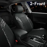 Queen’s Land Bling Leopard Leather Car Seat Covers for Girls Women, Sparkly Diamond Crystal Rhinestones Universal Front Leather Seat Cover Car Decor Accessories Gift Pink Red Black Leopard Car Accessories for Truck SUV