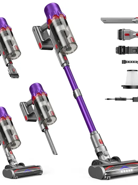 CUZMOK Cordless Vacuum Cleaner,45-Min Runtime 180W Powerful Suction,Self-Standing Stick Vacuum Cleaners with HEPA Filter for Home,Lightweight,Powerful Suction,Anti-Tangle Brush, LED Light,Detachable, for Carpet/Floor/Pet Hair/Car#Summervibes