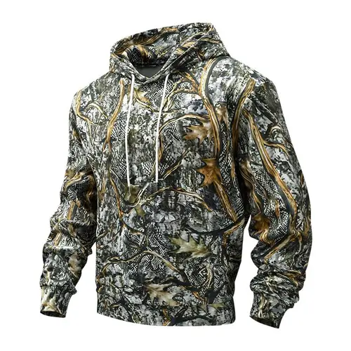 Men's Camo Print Hooded Pullover Sweatshirt - Stylish Fitted Retro American Workwear Jacket, Simple Breathable Long-Sleeved Streetwear Casual Top for Spring, Autumn