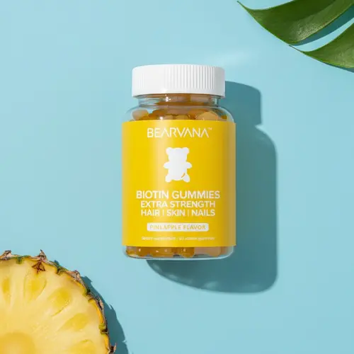 BEARVANA Biotin Beauty Gummies | Hair, Skin & Nails Support | Vitamins C, E, B6 & B12 | Pineapple Flavor | Your Daily Beauty Gummies | 1-Month Supply | 60 Gummies