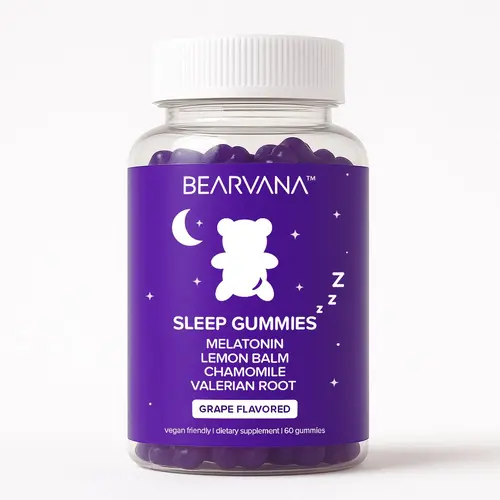 BEARVANA Chewable Edible Sleep Gummies - Melatonin, Lemon Balm, Chamomile, Valerian Root - Candy-Free Relaxation & Calm Support Sleep Supplements - Grape Flavor, 1-Month Supply (60 Count)