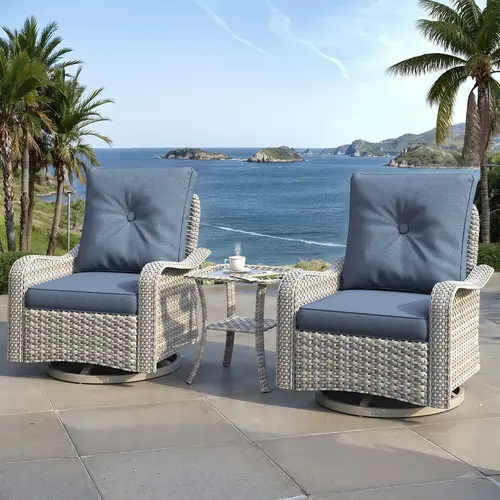 [Deals For You Days] 3-Piece Modern Wicker Patio Furniture Set - High-Back Rocking Chairs with 4" Cushions, Fade-Resistant Side Table, All-Weather PE Rattan for Backyard, Garden